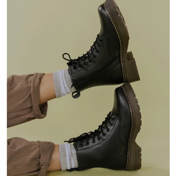 Black Lace-Up Combat Boots - Picture 3 of 10